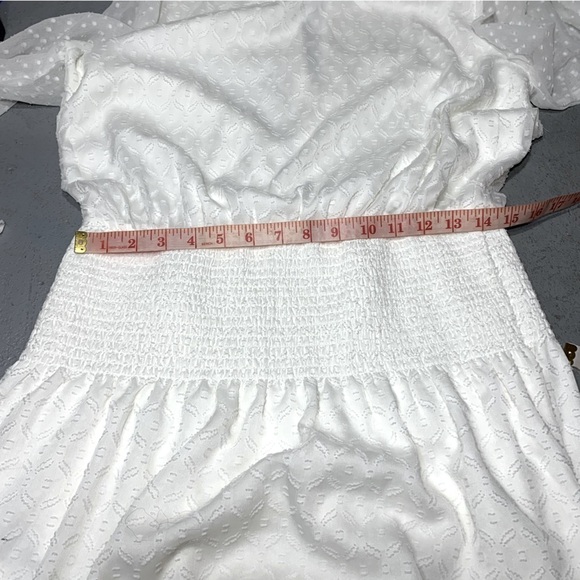 White House Black Market Smocked Blouson Dress Ivory M Sheer Romantic Feminine - Picture 15 of 16